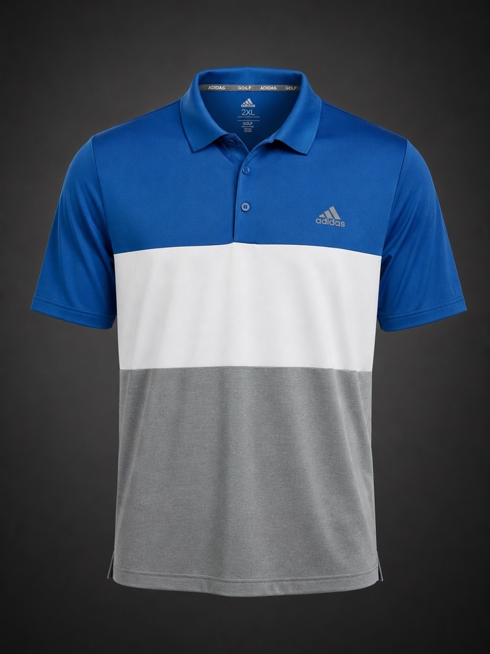 Adidas Golf Polo Shirt 2XL Blue White Gray Colorblock Performance Short Sleeve